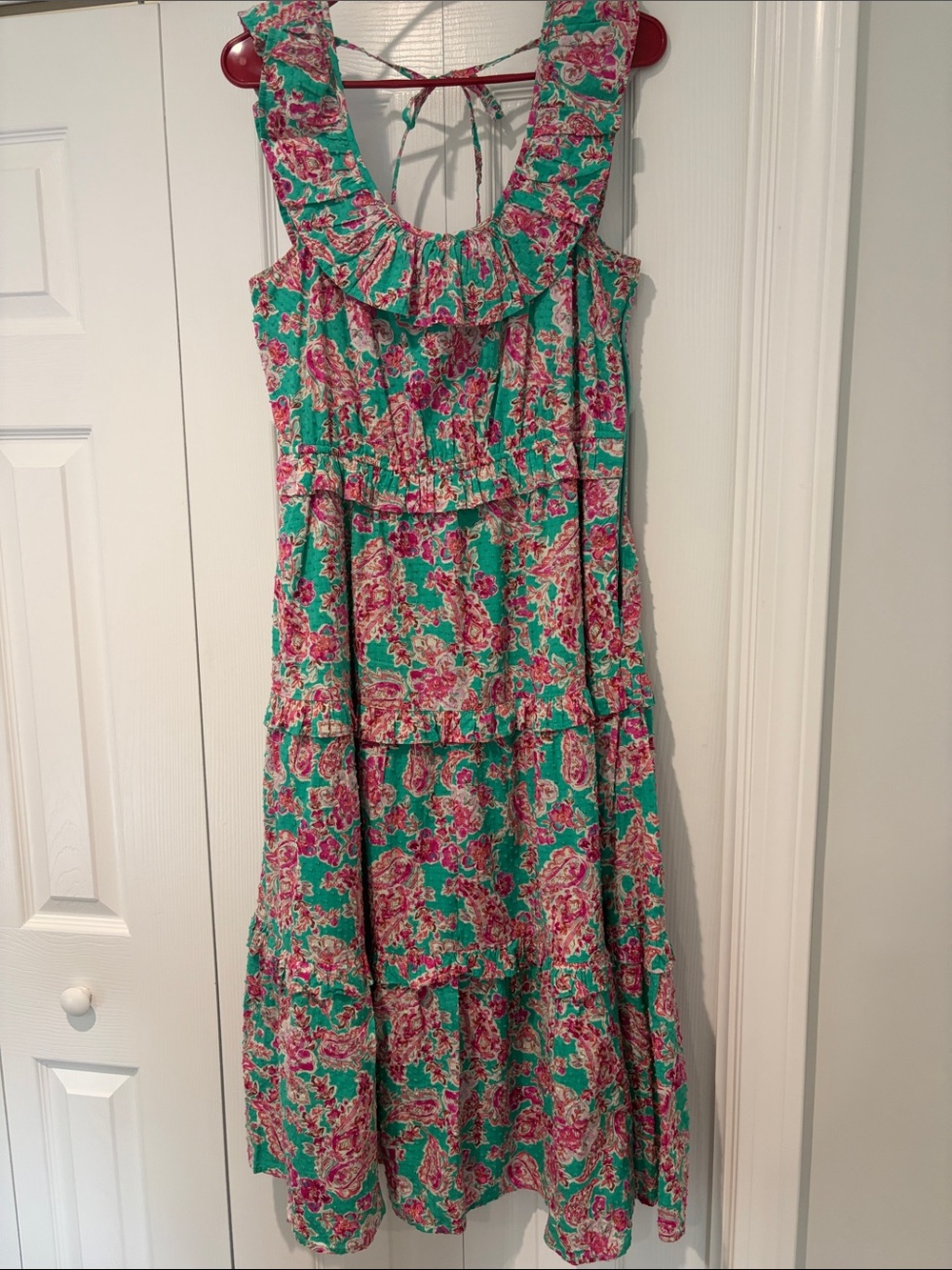 JCrew Floral Ruffle Tiered Sundress in Teal and Pink size 10